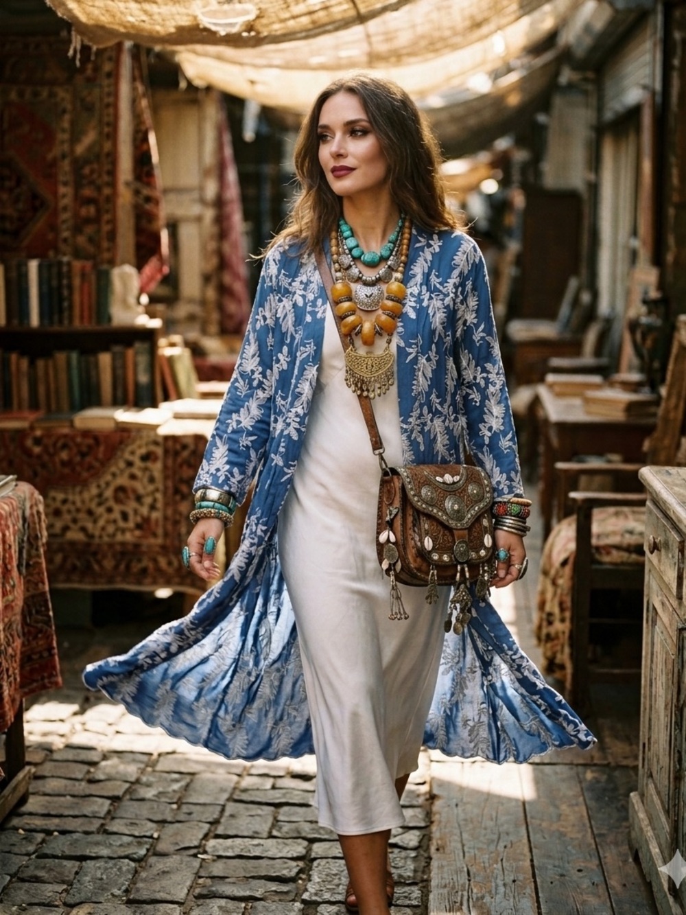 Solitaire Blue Floral Duster, Cardigan, Coverup XL